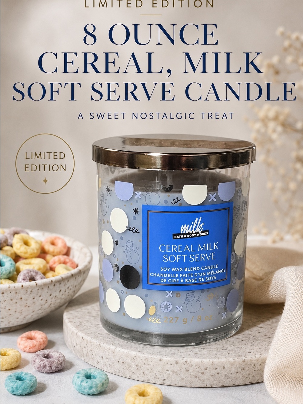 Bath & Body Works Blue Polka Dot "Cereal Milk Soft Serve" Candle